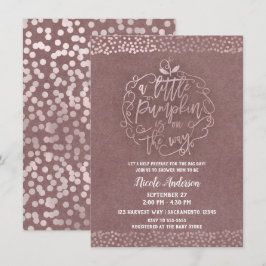 Convites Um pequeno outono de abóbora Rosa Rustico Dourado 