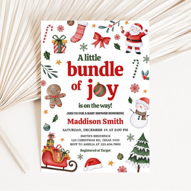 Convites Um Pequeno Pacote de Alegria Chá de fraldas (Christmas Bundle of Joy Baby Shower Invitation)