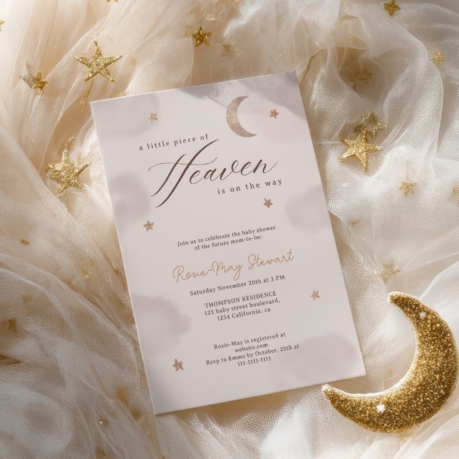Convites Um pequeno pedaço de Chá de fraldas Celestial do C (A Little Piece of Heaven Celestial Baby Shower Invitation)