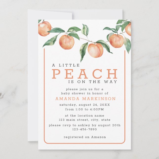 Convites Um Pequeno Pêssego No Caminho Do Chá de fraldas De (Frente)