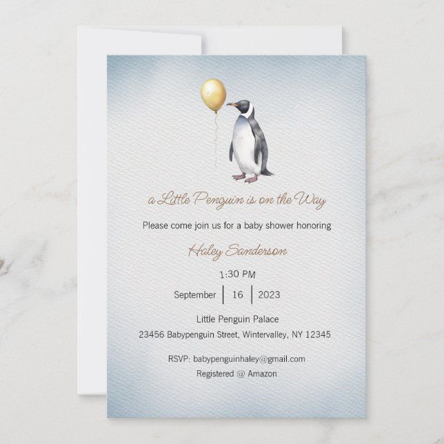 Convites Um Pequeno Pinguim Está a Caminho Convite, Bebê  (Frente)