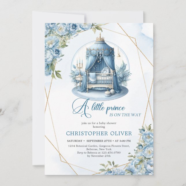 Convites Um pequeno príncipe está a caminho, chá de fraldas (Frente)