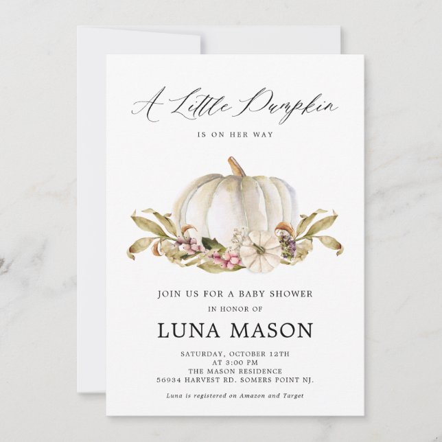 Convites Um Pequeno Pumpkin é o seu Chá de fraldas de Convi (Frente)