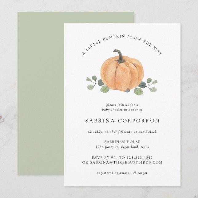 Convites Um Pequeno Pumpkin está a caminho Cair d'água (Frente/Verso)