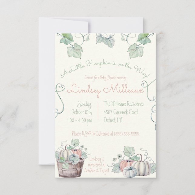 Convites Um Pequeno Pumpkin está a caminho! Chá de fraldas (Frente)