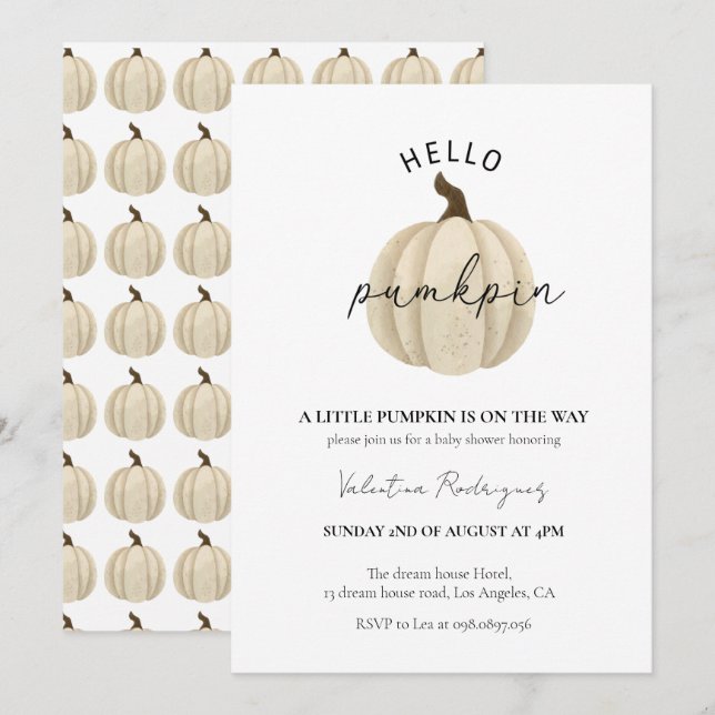 Convites Um Pequeno Pumpkin está a caminho do chá de fralda (Frente/Verso)