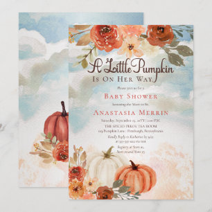 Convites Um Pequeno Pumpkin   Fall Floral Girl Chá de frald
