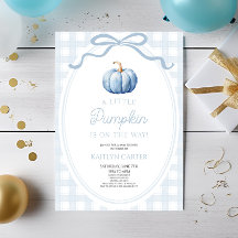 Um Pequeno Pumpkin Preppy Azul Outono Baby Shower