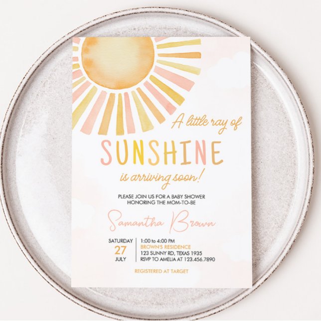 Convites Um pequeno raio de Chá de fraldas solar (You Are My Sunshine Baby Shower Invitation)