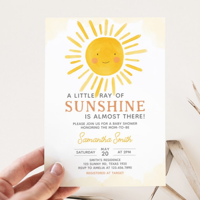 Convites Um pequeno raio de Chá de fraldas solar (Little Ray of Sunshine Baby Shower Invitation)