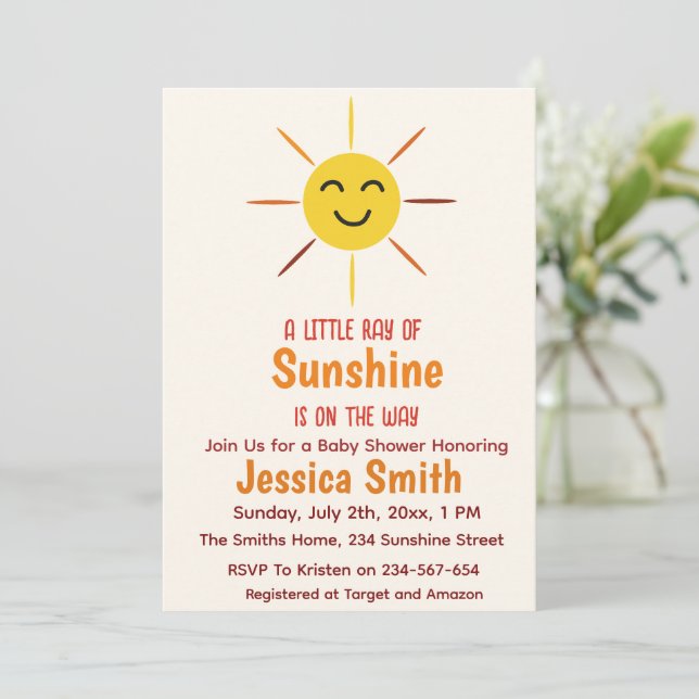 Convites Um Pequeno Raio de Sol Amarelo Chuvinha de Bebê  (Em pé/Frente)