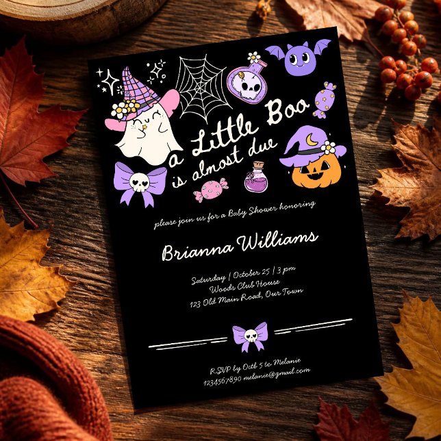 Convites Um pequeno susto desenho de Halloween para chá de  (A little boo black doodle sketch hand writing Halloween baby shower Invitation cards template)