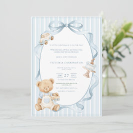 Convites Um Pequeno Urso Azul Cavalheiro Bebê Listra Bebê 