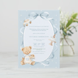 Convites Um Pequeno Urso Azul Gentil Bebê Menino 