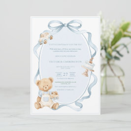 Convites Um Pequeno Urso Azul Gentil Bebê Menino 