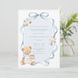 Convites Um Pequeno Urso Azul Gentil Bebê Menino 