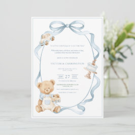 Convites Um Pequeno Urso Azul Gentil Bebê Menino 