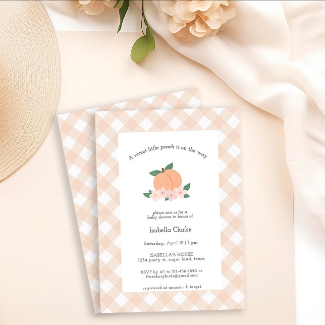Convites Um Pêssego Doce | Menina (A Sweet Little Peach is on the way - baby shower invitation)