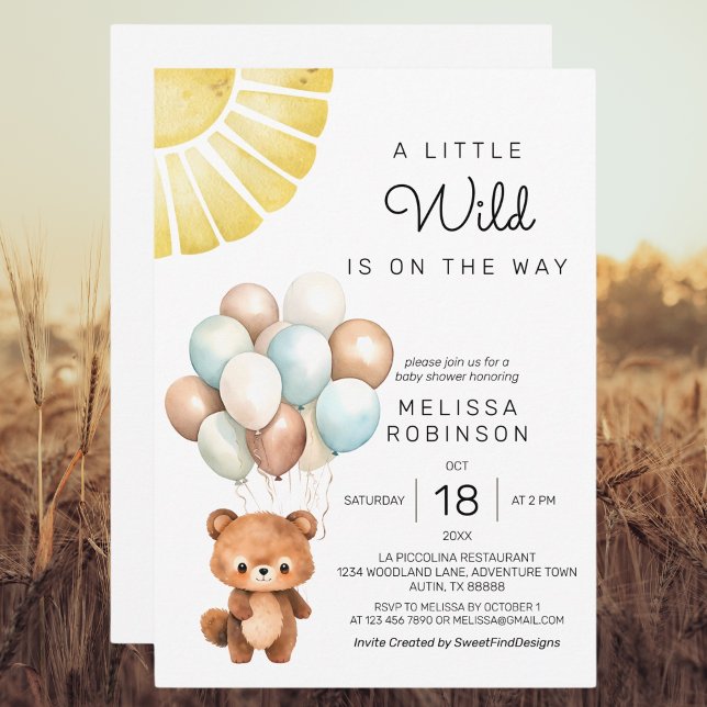 Convites Um Pouco De Balões Modernos De Urso Justo (A Little Wild Cute Bear Modern Balloons Invitation)