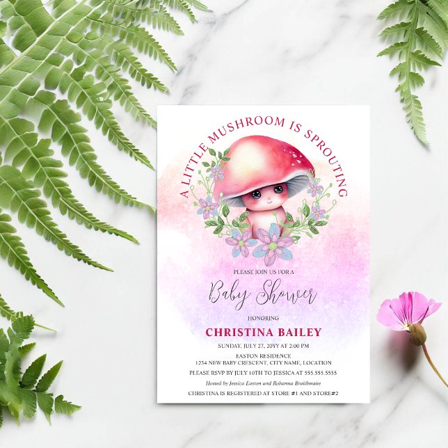 Convites Um Pouco De Cogumelo Está Provocando Chá de fralda (Cute and adorable baby mushroom sprouting baby shower invitation.)