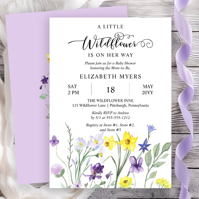 Convites Um Pouco De Flor Selvagem A Caminho De Chá de fral (A Little Wildflower Is On Her Way Lavender Girl Baby Shower Invitation - Print | Digital)