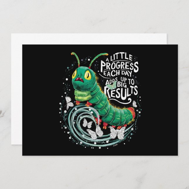 Convites Um Pouco de Progresso Todos os Dias Lagarta Comilo (Frente/Verso)