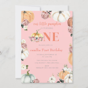 Convites Um pouco de Pumpkins Watercolor Girl 1rua Birthd