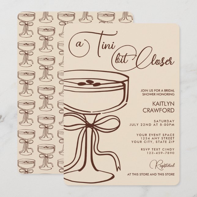 Convites Um Pouco Mais Perto Espresso Martini Chá de Noiva (Frente/Verso)
