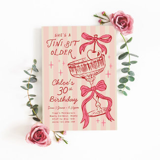 Convites Um Pouco Mais Velha Aniversário Rosa Cereja Desenh
