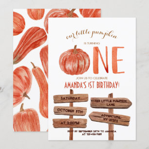 Convites "Um" primeiro aniversario Aquarela Pumpkin