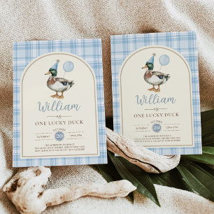 Convites Um primeiro aniversario Azul de Duque Sortudo