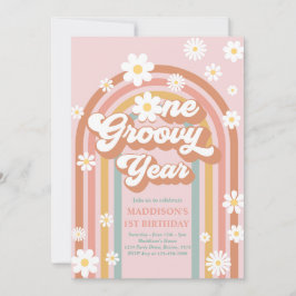 Convites Um primeiro aniversario Boho Daisy Rainbow de um A