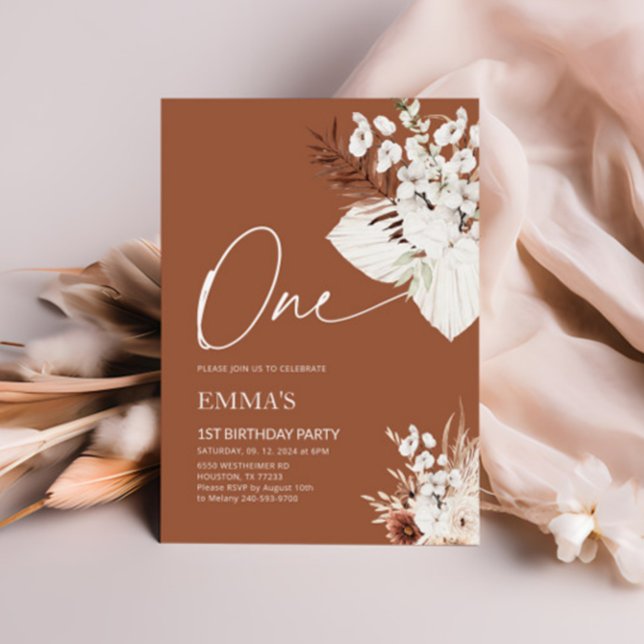 Convites Um primeiro aniversario Convocando Terracotta Boho (Criador carregado)