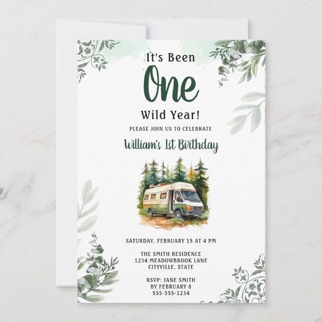 Convites Um primeiro aniversario da Floresta de Camper (Frente)