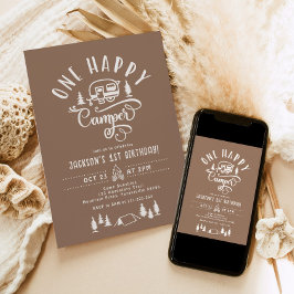 Convites Um primeiro aniversario de acampamento minimalista