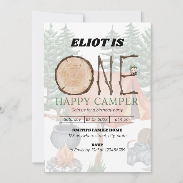 Convites Um primeiro aniversario de Camper Boy Feliz (Frente)