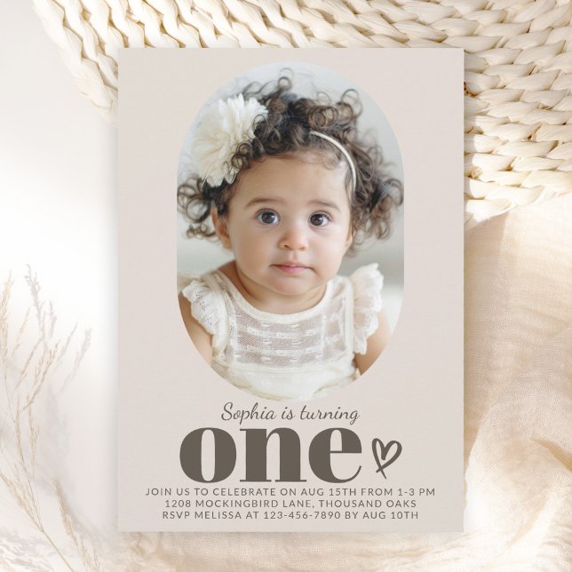 Convites Um primeiro aniversario de Foto Mínimo Moderno (Available as both printed and paperless digital download!)