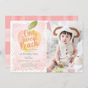 Convites Um primeiro aniversario de Foto Peach Pink Girl