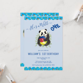 Convites Um primeiro aniversario de um Urso Azul e Bonito