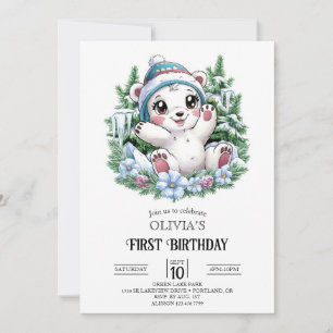 Convites Um primeiro aniversario de Urso Polar Digital
