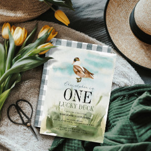 Convites Um primeiro aniversario de Watercolor Duck Duck