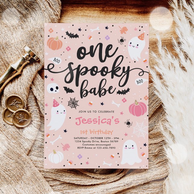 Convites Um primeiro aniversario Fantasma de Bebê Cute no D (Criador carregado)