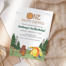 Convites Um primeiro aniversario Feliz Camper Camper Campin