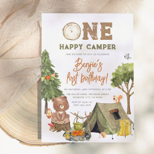 Convites Um primeiro aniversario Feliz de Camper Woodland B
