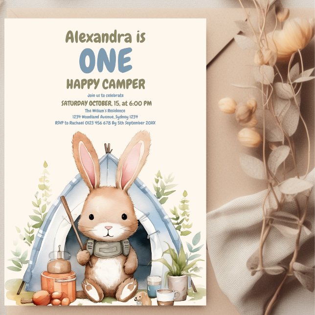 Convites Um primeiro aniversario Feliz de Camper Woodland R (Criador carregado)