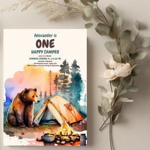 Convites Um primeiro aniversario Feliz de Madeira de Camper