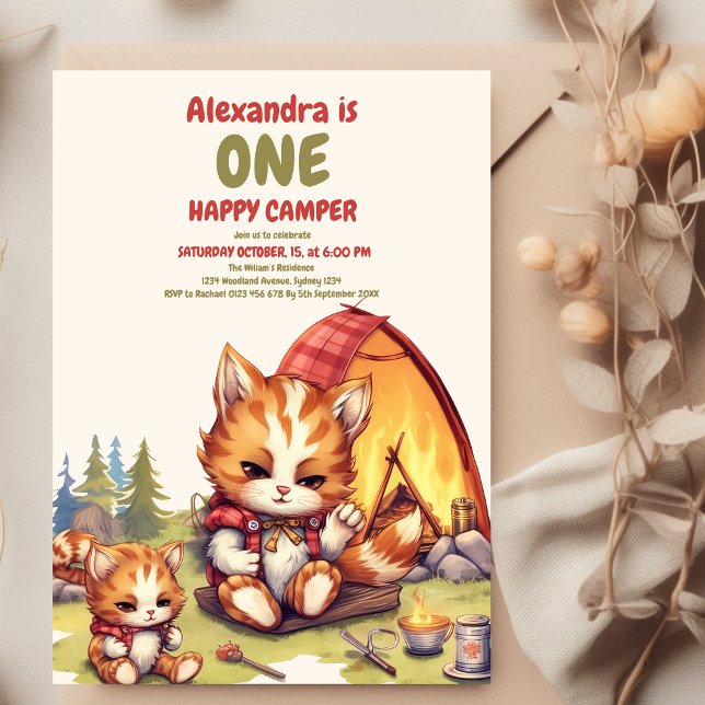 Convites Um primeiro aniversario Feliz de Madeira de Camper (Criador carregado)
