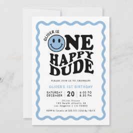 Convites Um primeiro aniversario Feliz do Cara Azul Feliz