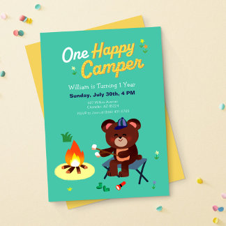 Convites Um Primeiro Aniversário Feliz para Camper
