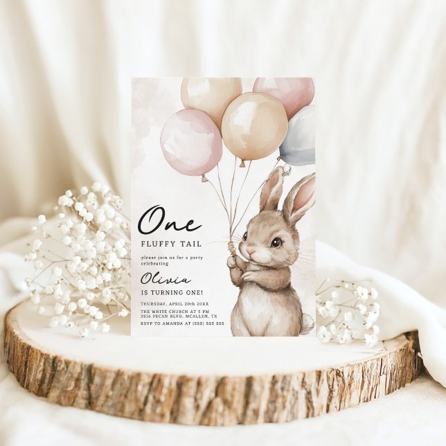 Convites Um primeiro aniversario Fluffy Tail Bunny (Criador carregado)